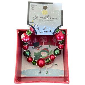 Christmas Holiday Bead Bracelet  Snowman Snowflakes 7" NEW NWT